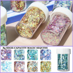 Colorful 3D Nail Art with Holographic Glitter Sequins & Fluorescent Stickers