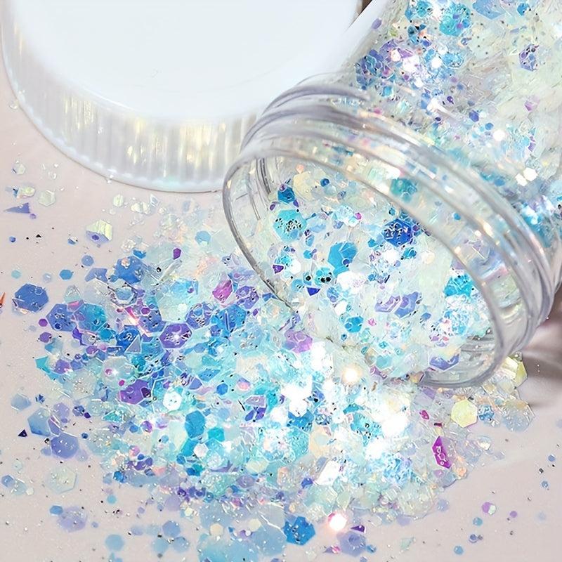 Colorful 3D Nail Art with Holographic Glitter Sequins & Fluorescent Stickers