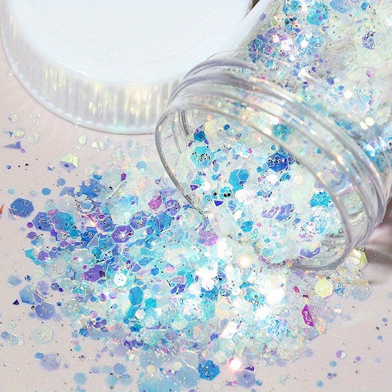 Colorful 3D Nail Art with Holographic Glitter Sequins & Fluorescent Stickers