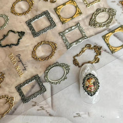 10 Pcs Bohemian Style Nail Charms Metal Frames 3D Engraved Nail Jewelry