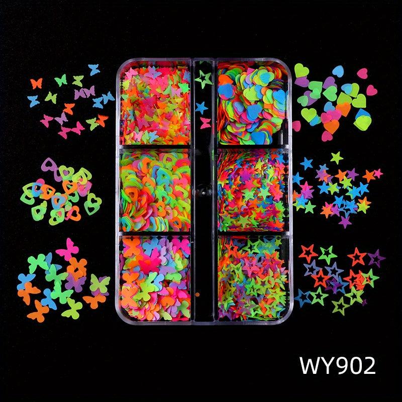 Fluorescent Nail Art Glitter Sequins Luminous Decals