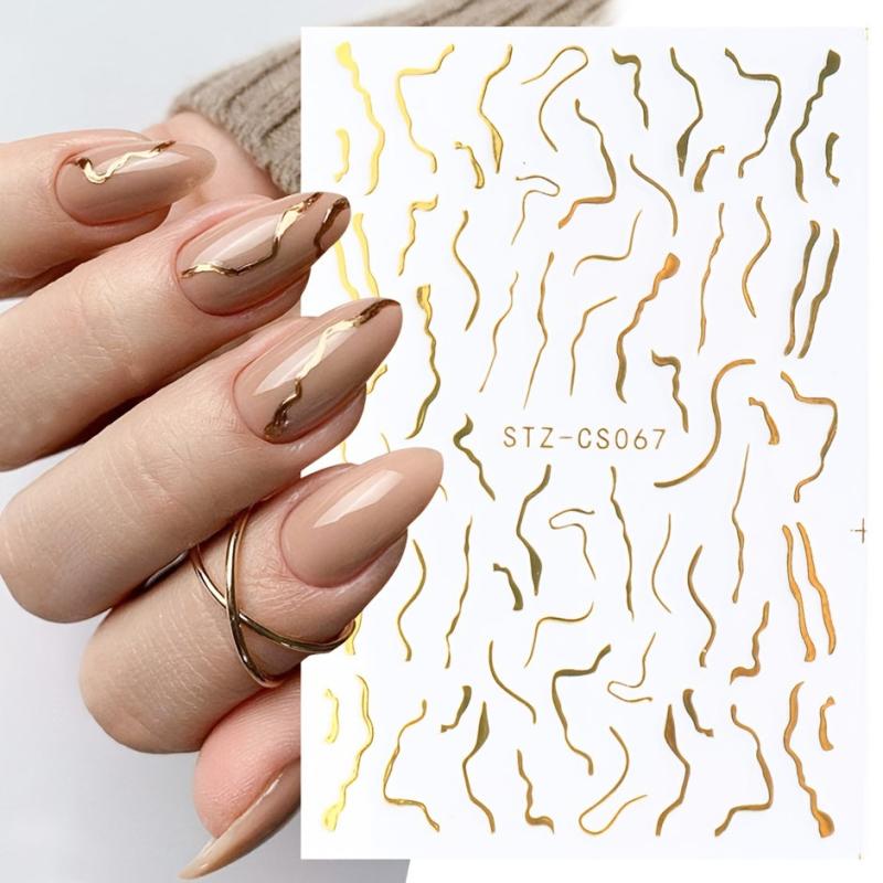 Golden Line Nail Stickers Decal Self Adhesive Nail Art Supplies