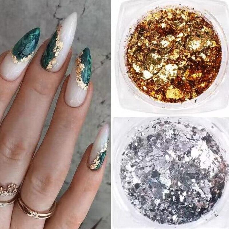 Golden & Silver Foil Nail Decoration