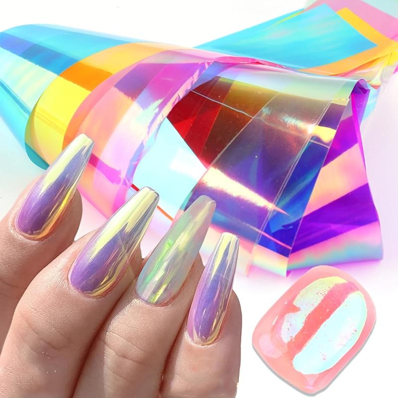 3D Holo Aurora Glass Nail Stickers Rainbow Effect Films DIY Nail Art