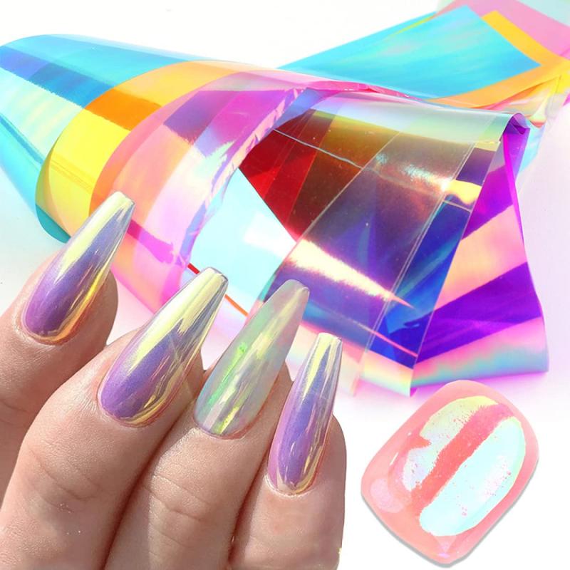 3D Holo Aurora Glass Nail Stickers Rainbow Effect Films DIY Nail Art