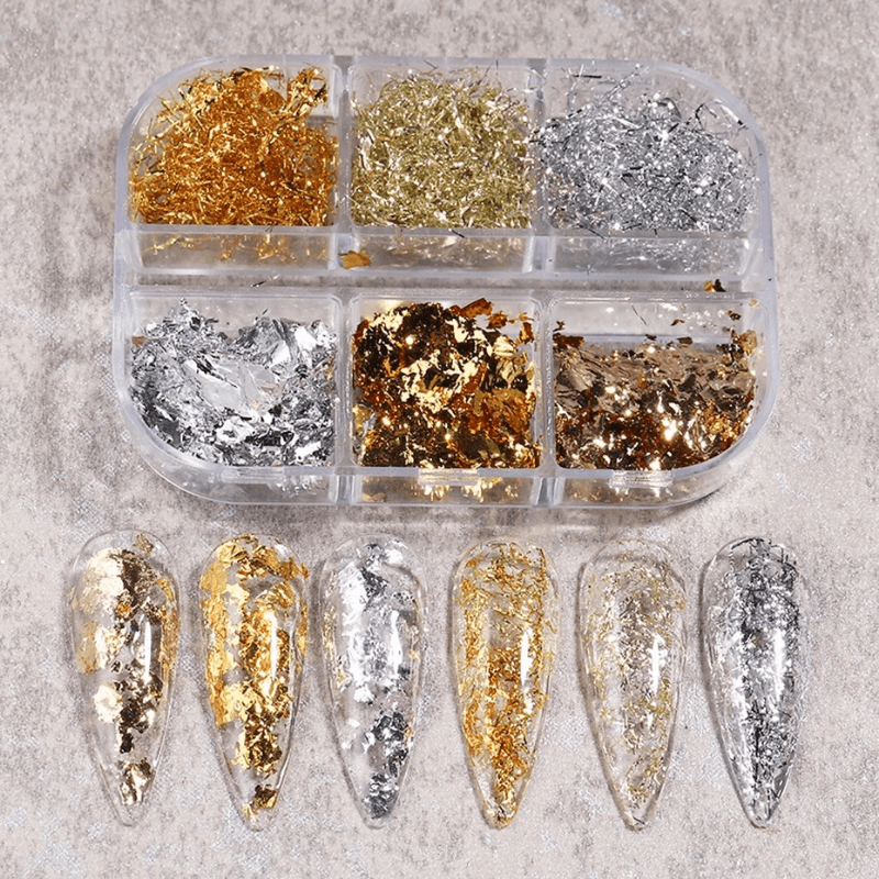 Platinum Shredded Foil Nail Glitter Sequins Silver