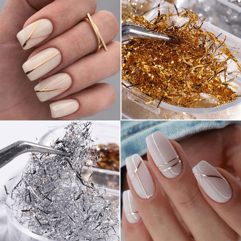 Platinum Shredded Foil Nail Glitter Sequins Silver