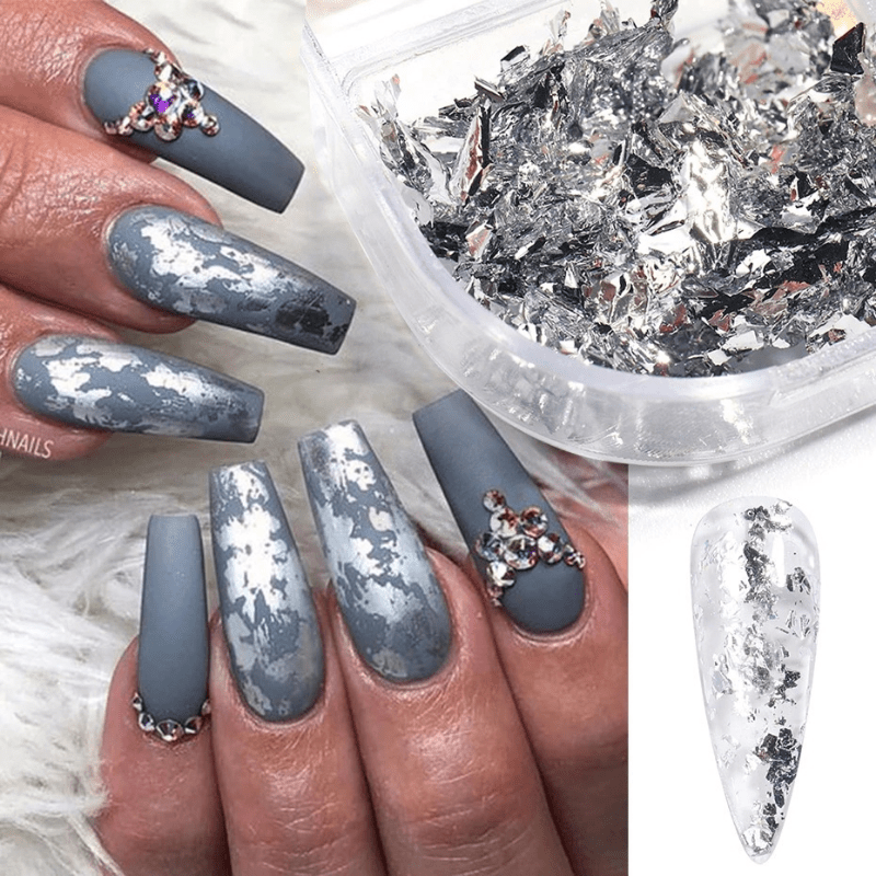 Platinum Shredded Foil Nail Glitter Sequins Silver