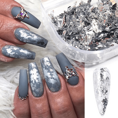 Platinum Shredded Foil Nail Glitter Sequins Silver