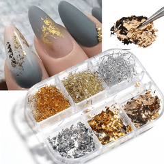 Platinum Shredded Foil Nail Glitter Sequins Silver