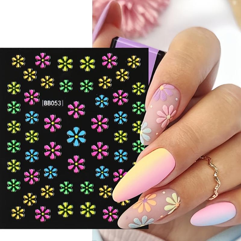 24 pcs Floral 3D Nail Art Stickers Set - Colorful Flowers Design Slid