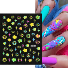 24 pcs Floral 3D Nail Art Stickers Set - Colorful Flowers Design Slid
