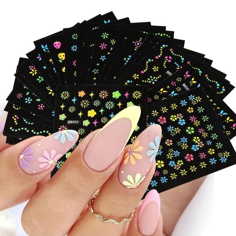 24 pcs Floral 3D Nail Art Stickers Set - Colorful Flowers Design Slid
