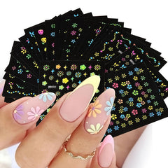 24 pcs Floral 3D Nail Art Stickers Set - Colorful Flowers Design Slid