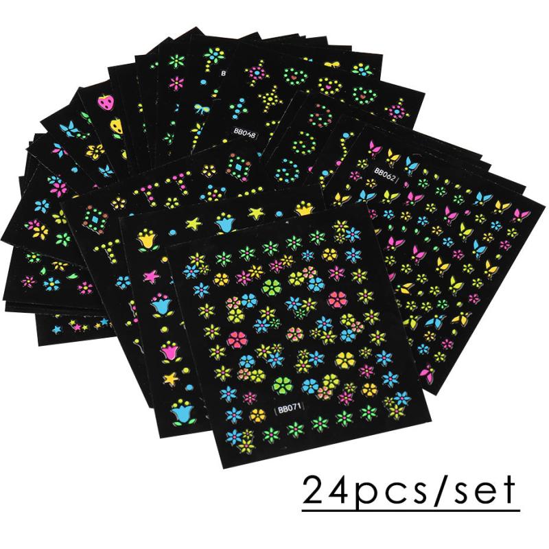 24 pcs Floral 3D Nail Art Stickers Set - Colorful Flowers Design Slid