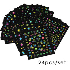 24 pcs Floral 3D Nail Art Stickers Set - Colorful Flowers Design Slid