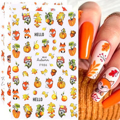 Maple Leaf Pumpkin Squirrel Nail Art Stickers for Fall - 4pcs