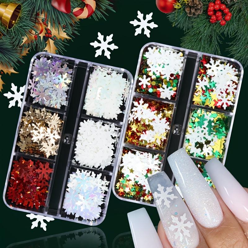 Snowflake Sequins Nail Art Glitter Set 3D Holographic Winter Nail Supplies