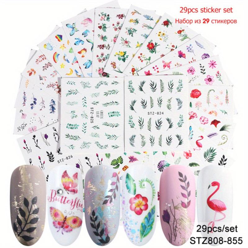 Water Transfer Nail Art Stickers with Flower and Butterfly for DIY Nail Art