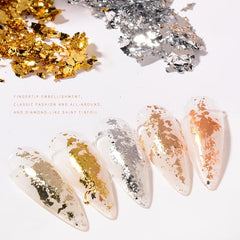 Golden Silvery Nail Foil Flakes 3D Glitter Art Decoration