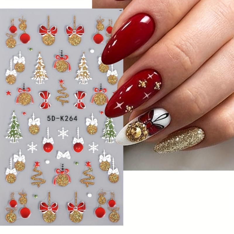 5D Embossed Christmas Nail Art Stickers - Santa Claus Snowflake Elk Snowman