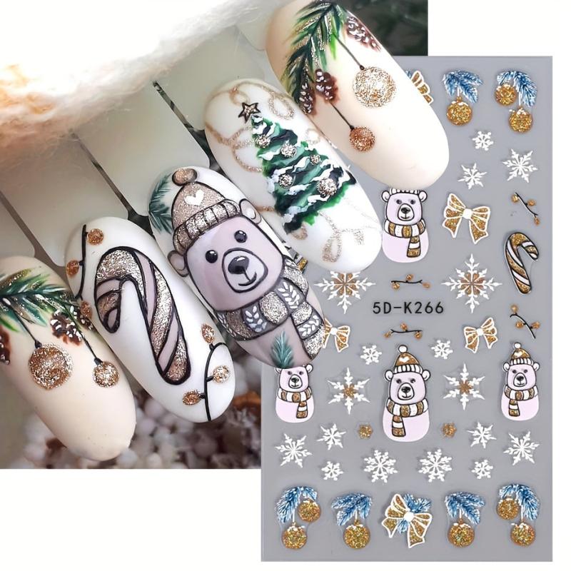 5D Embossed Christmas Nail Art Stickers - Santa Claus Snowflake Elk Snowman