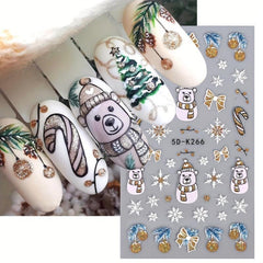 5D Embossed Christmas Nail Art Stickers - Santa Claus Snowflake Elk Snowman