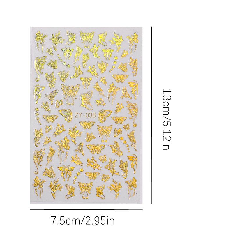 Gold 3D Butterfly Nail Art Stickers Self Adhesive Decals DIY Supplies