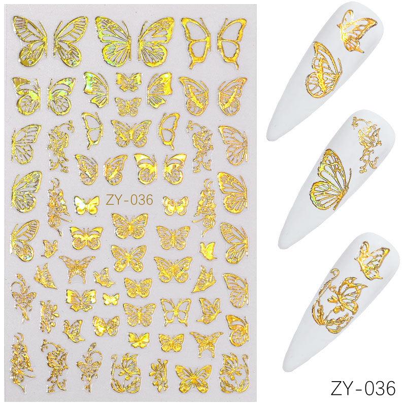 Gold 3D Butterfly Nail Art Stickers Self Adhesive Decals DIY Supplies