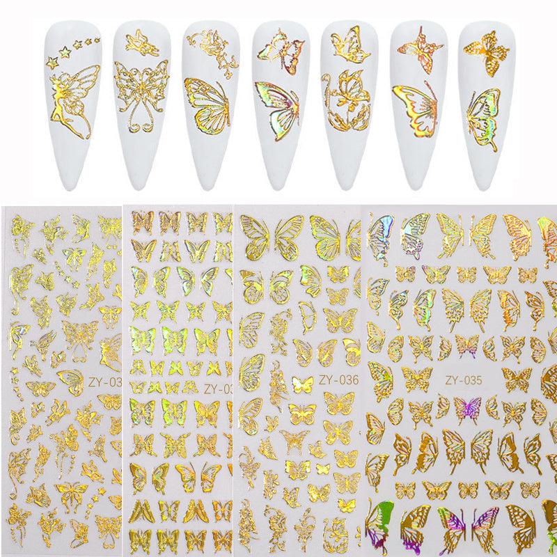 Gold 3D Butterfly Nail Art Stickers Self Adhesive Decals DIY Supplies