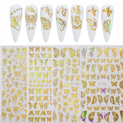 Gold 3D Butterfly Nail Art Stickers Self Adhesive Decals DIY Supplies