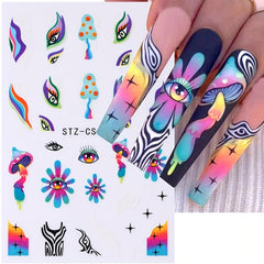 8 Sheets Mushroom & Geometric Nail Art Stickers for DIY Nail Decoration