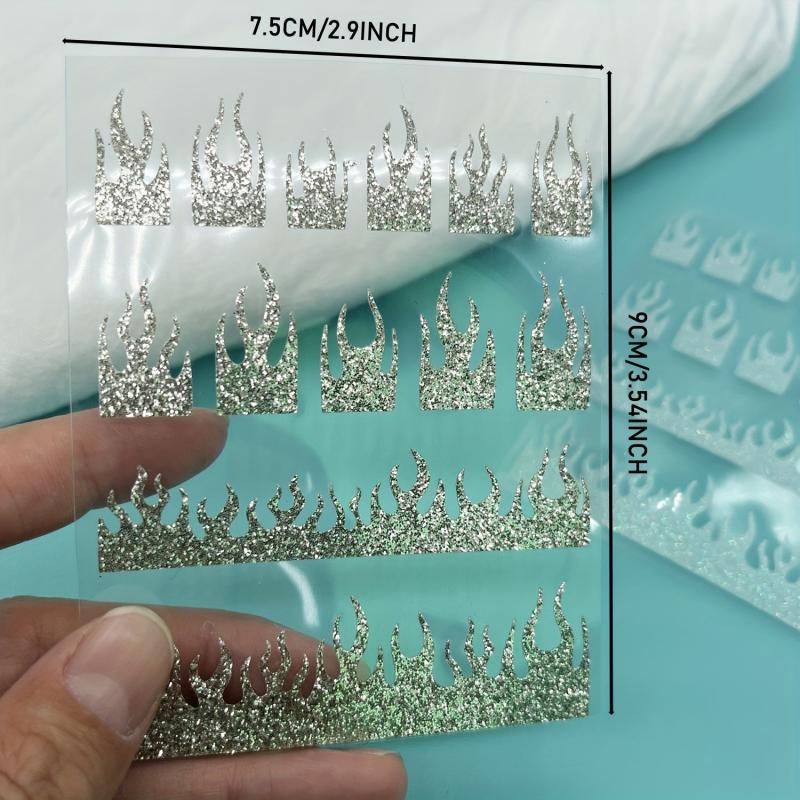 Glitter Fire Nail Art Stickers 3D Holographic Flame Golden Silver
