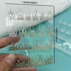 Glitter Fire Nail Art Stickers 3D Holographic Flame Golden Silver