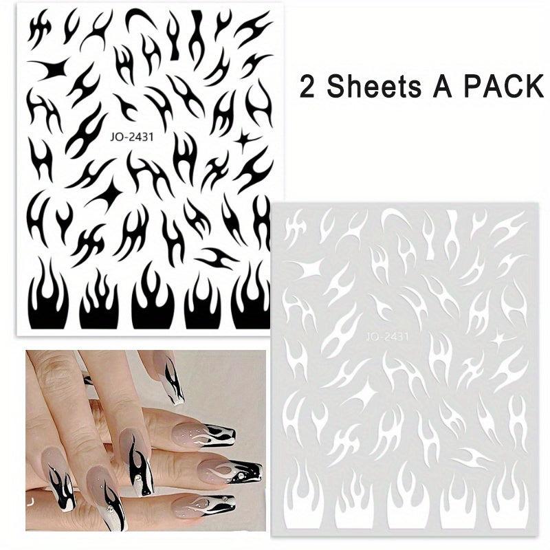 Glitter Fire Nail Art Stickers 3D Holographic Flame Golden Silver