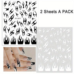 Glitter Fire Nail Art Stickers 3D Holographic Flame Golden Silver