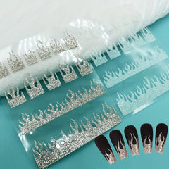 Glitter Fire Nail Art Stickers 3D Holographic Flame Golden Silver