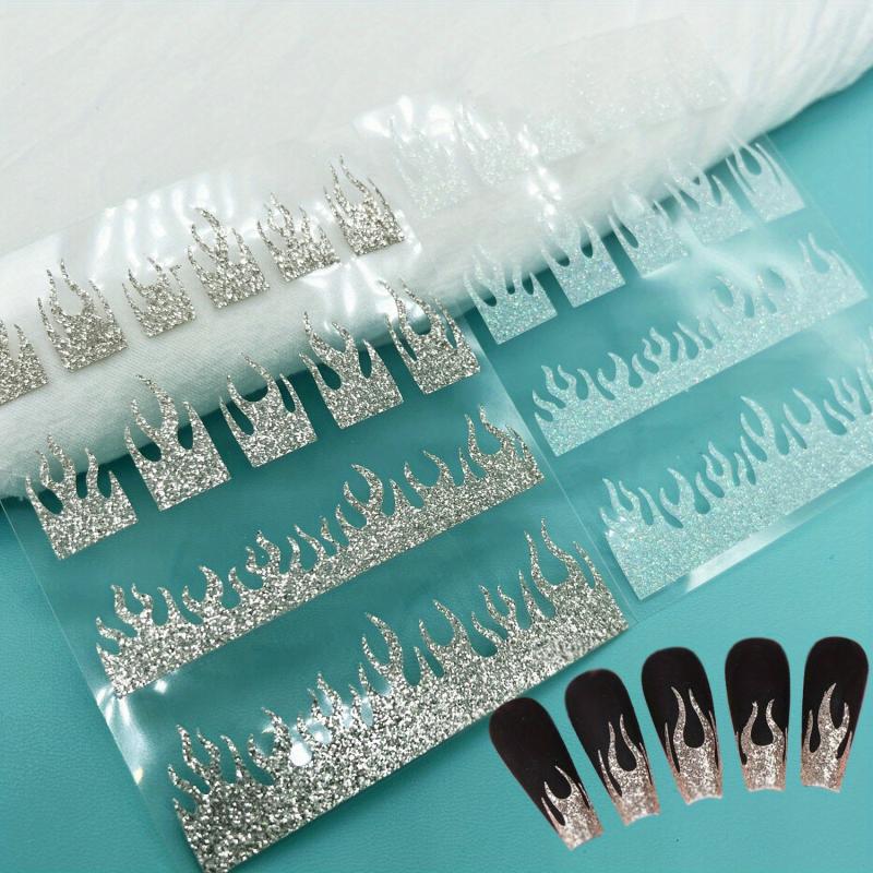Glitter Fire Nail Art Stickers 3D Holographic Flame Golden Silver