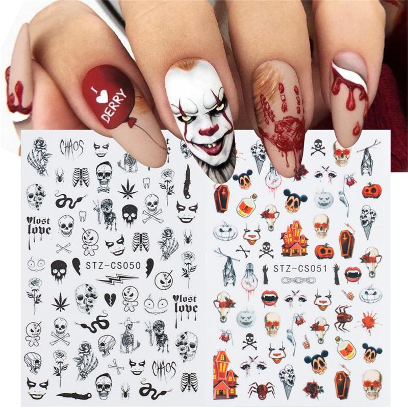 Halloween Nail Decals - Fall Leaves, Pumpkin, Bat, Ghost, Spider