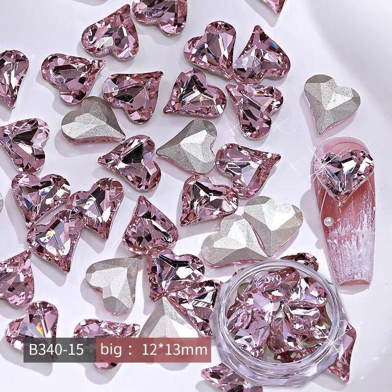 10pcs Pink Heart Nail Decals Sparkling Rhinestone Nail Art