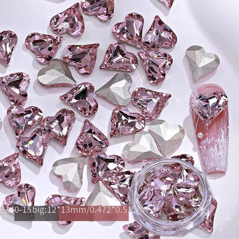 10pcs Pink Heart Nail Decals Sparkling Rhinestone Nail Art