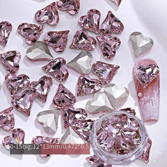 10pcs Pink Heart Nail Decals Sparkling Rhinestone Nail Art