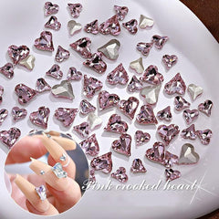 10pcs Pink Heart Nail Decals Sparkling Rhinestone Nail Art