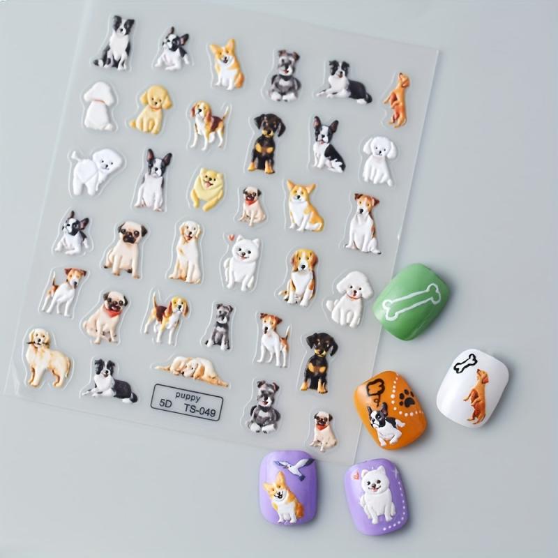 Cartoon Dog Nail Art Stickers 5D Self Adhesive Decals for Women and Girls