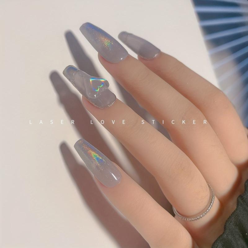 Aurora Holographic Heart Nail Art Stickers Love Decal