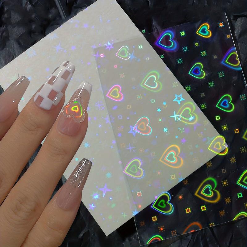 Aurora Holographic Heart Nail Art Stickers Love Decal