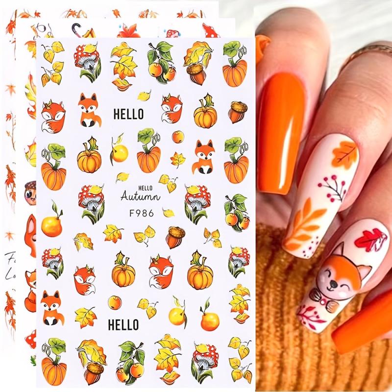 10pcs Maple Leaf Fruit Squirrel Nail Art Stickers