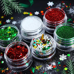 6pcs Christmas Nail Glitter Powder Holographic Snowflake Nail