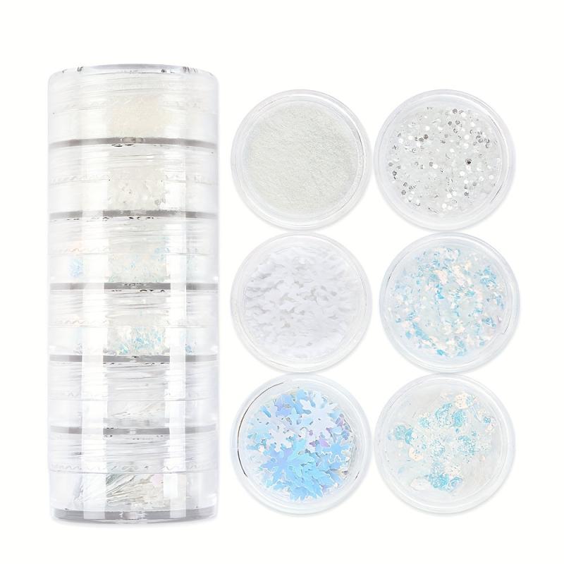 6pcs Christmas Nail Glitter Powder Holographic Snowflake Nail