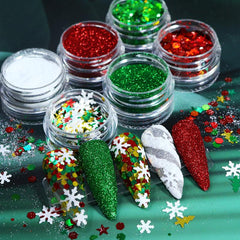 6pcs Christmas Nail Glitter Powder Holographic Snowflake Nail